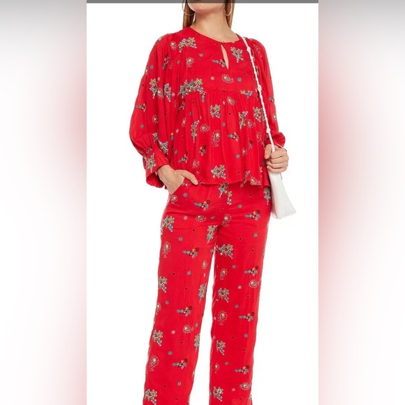 Antik Batik Red Houla Embroidered Voile Blouse - Picture 2 of 8